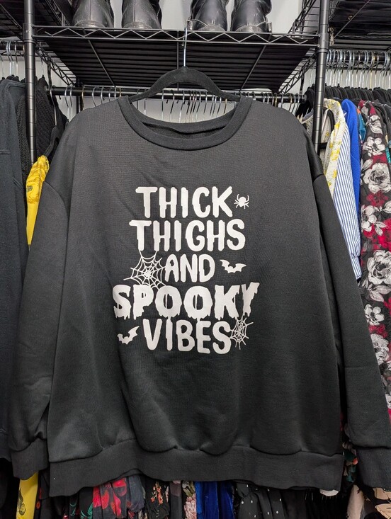 SHEIN Sweaters - Black 'Thick Thighs and Spooky Vibes' Graphic Sweatshirt